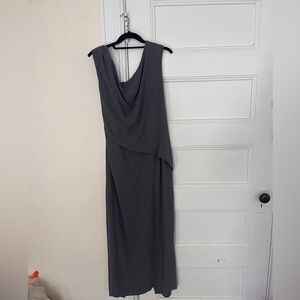 Drop shoulder grey linen dress